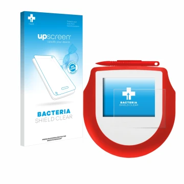 Face avant d’un emballage produit avec le logo de la marque upscreen. À côté, l’appareil Signotec Signature Pad Omega est repr