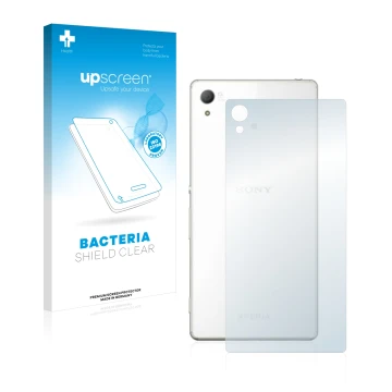 Face avant d’un emballage produit avec le logo de la marque upscreen. À côté, l’appareil Sony Xperia Z4 (Arrière) est représen