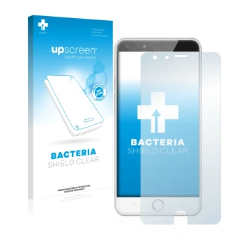 Face avant d’un emballage produit avec le logo de la marque upscreen. À côté, l’appareil Ulefone Be Touch 2 est représenté ave