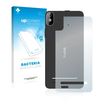 Face avant d’un emballage produit avec le logo de la marque upscreen. À côté, l’appareil Kodak IM5 Arrière est représenté avec