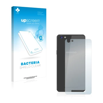 Face avant d’un emballage produit avec le logo de la marque upscreen. À côté, l’appareil Siswoo C50 Longbow (Arrière) est repr