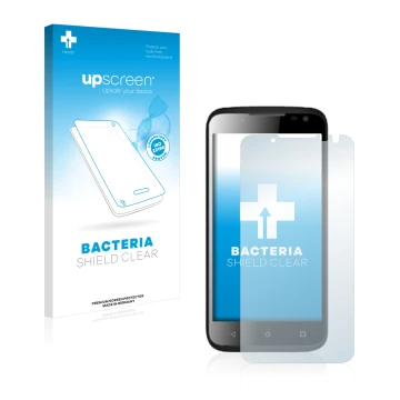 Face avant d’un emballage produit avec le logo de la marque upscreen. À côté, l’appareil Yezz Andy 4.5EL est représenté avec l