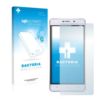 Face avant d’un emballage produit avec le logo de la marque upscreen. À côté, l’appareil Gionee Marathon M4 est représenté ave