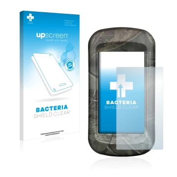 Face avant d’un emballage produit avec le logo de la marque upscreen. À côté, l’appareil Garmin Montana 680t est représenté av