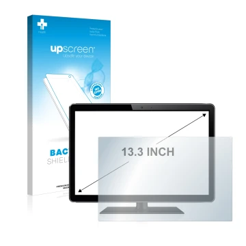Face avant d’un emballage produit avec le logo de la marque upscreen. À côté, l’appareil est représenté avec la protection d’é