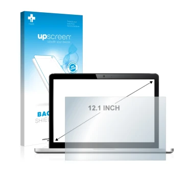 Face avant d’un emballage produit avec le logo de la marque upscreen. À côté, l’appareil est représenté avec la protection d’é