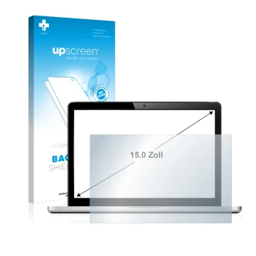 Face avant d’un emballage produit avec le logo de la marque upscreen. À côté, l’appareil est représenté avec la protection d’é