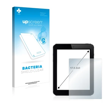 Face avant d’un emballage produit avec le logo de la marque upscreen. À côté, l’appareil est représenté avec la protection d’é