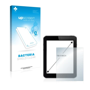 Face avant d’un emballage produit avec le logo de la marque upscreen. À côté, l’appareil est représenté avec la protection d’é