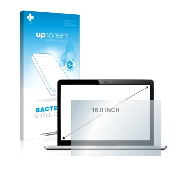 Face avant d’un emballage produit avec le logo de la marque upscreen. À côté, l’appareil est représenté avec la protection d’é