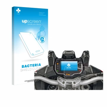 Face avant d’un emballage produit avec le logo de la marque upscreen. À côté, l’appareil Ducati Multistrada 1200 2015+ Afficha