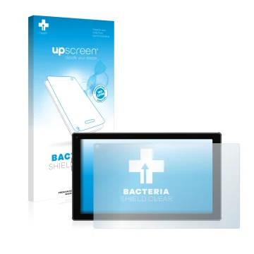 Face avant d’un emballage produit avec le logo de la marque upscreen. À côté, l’appareil Blaupunkt Endeavour 101M est représen