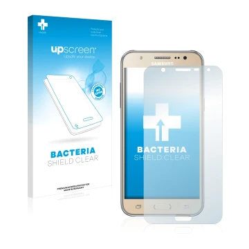 Face avant d’un emballage produit avec le logo de la marque upscreen. À côté, l’appareil Samsung Galaxy J7 2016 est représenté