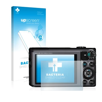 Face avant d’un emballage produit avec le logo de la marque upscreen. À côté, l’appareil Canon PowerShot SX720 HS est représen