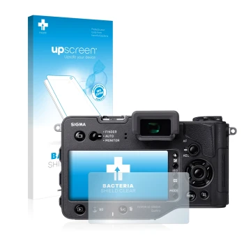 Face avant d’un emballage produit avec le logo de la marque upscreen. À côté, l’appareil Sigma SD Quattro est représenté avec 