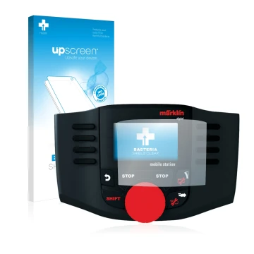 Face avant d’un emballage produit avec le logo de la marque upscreen. À côté, l’appareil Märklin Mobile Station 60657 2016 est