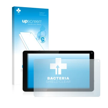 Face avant d’un emballage produit avec le logo de la marque upscreen. À côté, l’appareil GoClever Quantum2 700 Lite est représ