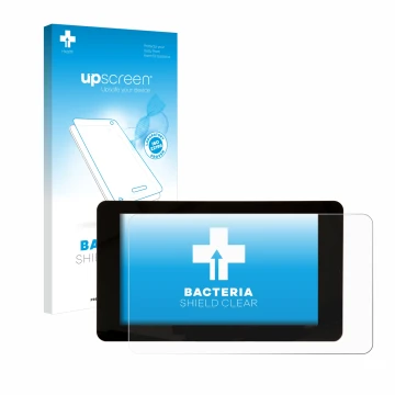 Face avant d’un emballage produit avec le logo de la marque upscreen. À côté, l’appareil Raspberry Pi Touchscreen 7