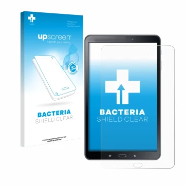 Face avant d’un emballage produit avec le logo de la marque upscreen. À côté, l’appareil Samsung Galaxy Tab A 10.1 2016 SM-T58