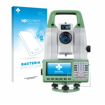 Face avant d’un emballage produit avec le logo de la marque upscreen. À côté, l’appareil Leica Viva TS16 est représenté avec l