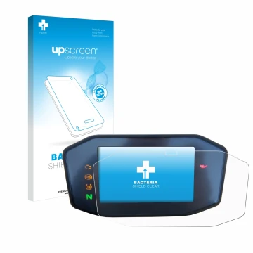 Face avant d’un emballage produit avec le logo de la marque upscreen. À côté, l’appareil KTM 690 Duke 2016 est représenté avec