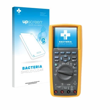Face avant d’un emballage produit avec le logo de la marque upscreen. À côté, l’appareil Fluke MultiMeter 289 est représenté a