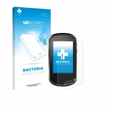 Face avant d’un emballage produit avec le logo de la marque upscreen. À côté, l’appareil Garmin Oregon 700 est représenté avec