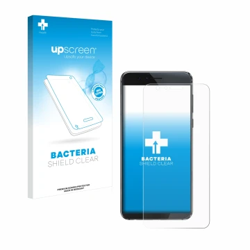 Face avant d’un emballage produit avec le logo de la marque upscreen. À côté, l’appareil Honor 8 est représenté avec la protec