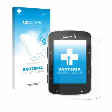 Face avant d’un emballage produit avec le logo de la marque upscreen. À côté, l’appareil Garmin Edge 820 est représenté avec l