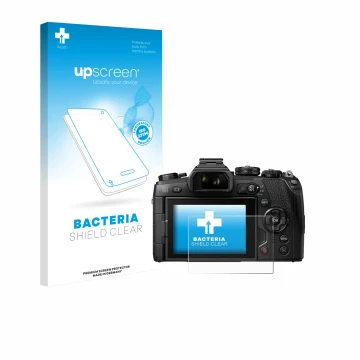 Face avant d’un emballage produit avec le logo de la marque upscreen. À côté, l’appareil Olympus OM-D E-M1 Mark II est représe