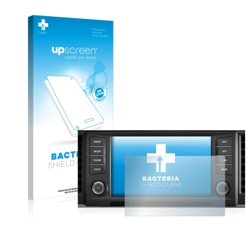 Face avant d’un emballage produit avec le logo de la marque upscreen. À côté, l’appareil Seat Ateca 2016 Media System Plus 8