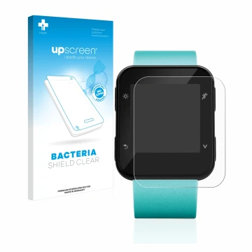 Face avant d’un emballage produit avec le logo de la marque upscreen. À côté, l’appareil Garmin Forerunner 35 est représenté a