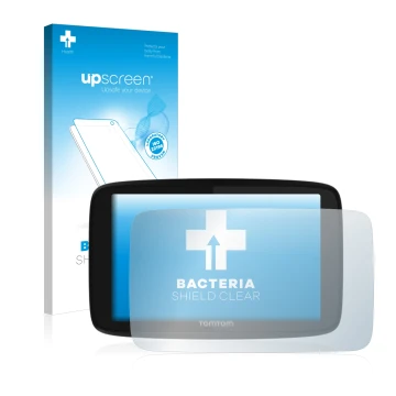 Face avant d’un emballage produit avec le logo de la marque upscreen. À côté, l’appareil TomTom GO 520 est représenté avec la 