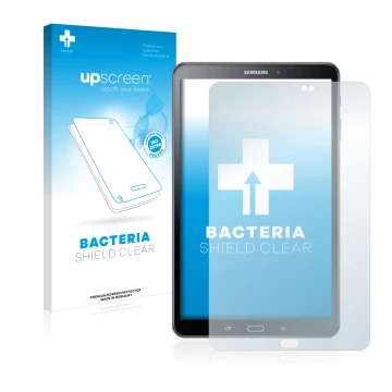 Face avant d’un emballage produit avec le logo de la marque upscreen. À côté, l’appareil Samsung Galaxy Tab A6 10.1