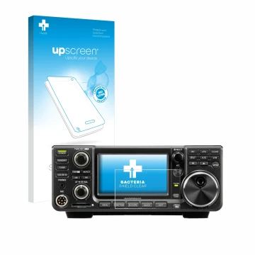 Face avant d’un emballage produit avec le logo de la marque upscreen. À côté, l’appareil Icom IC-7300 est représenté avec la p