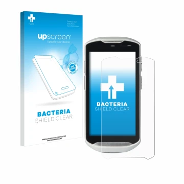 Face avant d’un emballage produit avec le logo de la marque upscreen. À côté, l’appareil Zebra TC51 est représenté avec la pro