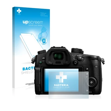 Face avant d’un emballage produit avec le logo de la marque upscreen. À côté, l’appareil Panasonic Lumix DC-GH5 est représenté