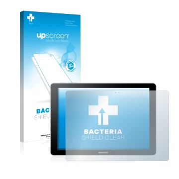 Face avant d’un emballage produit avec le logo de la marque upscreen. À côté, l’appareil Samsung Galaxy Book 10.6 est représen