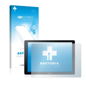 Face avant d’un emballage produit avec le logo de la marque upscreen. À côté, l’appareil Samsung Galaxy Book 12 est représenté