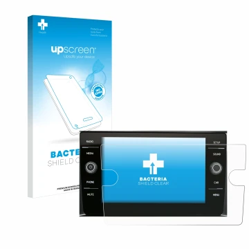 Face avant d’un emballage produit avec le logo de la marque upscreen. À côté, l’appareil Volkswagen Composition Media 2017 est