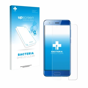 Face avant d’un emballage produit avec le logo de la marque upscreen. À côté, l’appareil Honor 9 est représenté avec la protec