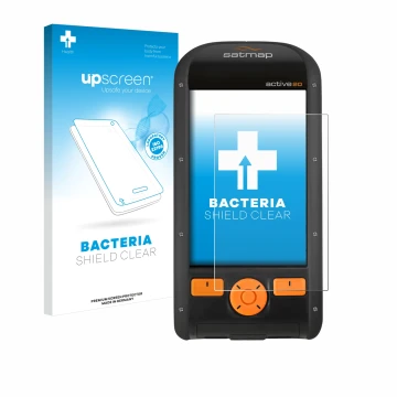 Face avant d’un emballage produit avec le logo de la marque upscreen. À côté, l’appareil Satmap Active 20 est représenté avec 