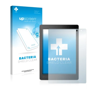 Face avant d’un emballage produit avec le logo de la marque upscreen. À côté, l’appareil Kobo Aura One est représenté avec la 