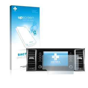 Face avant d’un emballage produit avec le logo de la marque upscreen. À côté, l’appareil Skoda Amundsen Kodiaq 2017-2018 Infot