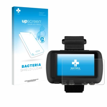 Face avant d’un emballage produit avec le logo de la marque upscreen. À côté, l’appareil Garmin Foretrex 601 est représenté av
