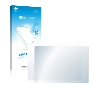 Face avant d’un emballage produit avec le logo de la marque upscreen. À côté, l’appareil Apple Magic 2 (Touch Trackpad) est re