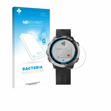 Face avant d’un emballage produit avec le logo de la marque upscreen. À côté, l’appareil Garmin Forerunner 645 est représenté 