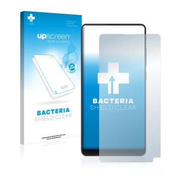 Face avant d’un emballage produit avec le logo de la marque upscreen. À côté, l’appareil Xiaomi Mi Mix 2S est représenté avec 