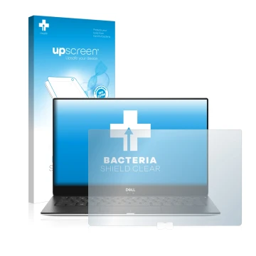 Face avant d’un emballage produit avec le logo de la marque upscreen. À côté, l’appareil Dell XPS 13 9370 est représenté avec 