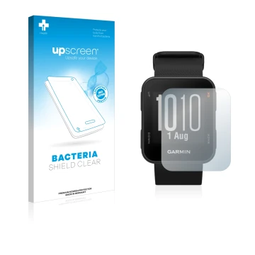 Face avant d’un emballage produit avec le logo de la marque upscreen. À côté, l’appareil Garmin Approach S10 est représenté av